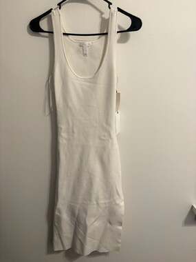 Leith Knit Bodycon Cut-Out Back Scoop Neck White Tank Midi Dress